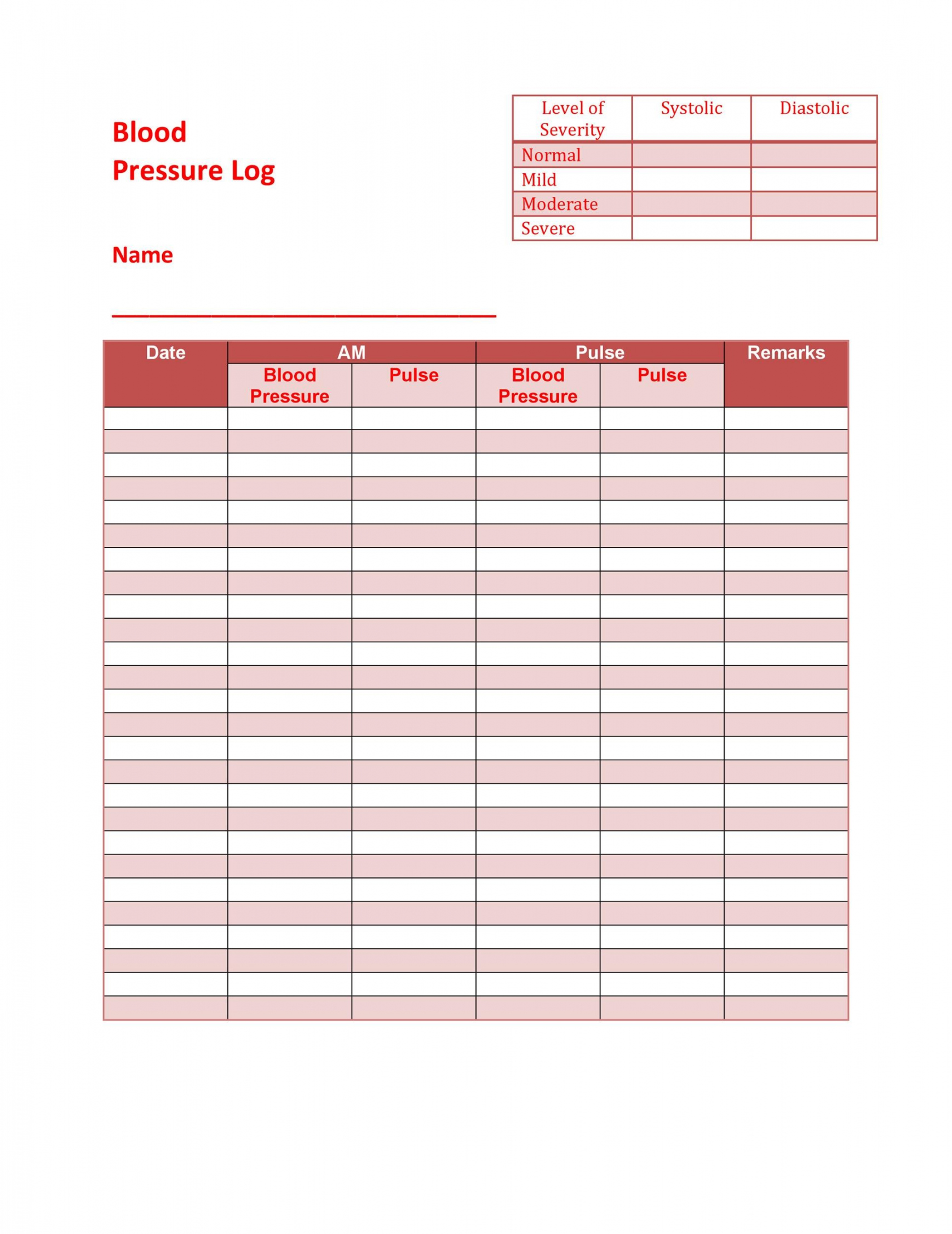 Free Printable Blood Pressure Chart - Printable - + Printable Blood Pressure Log Templates ᐅ TemplateLab