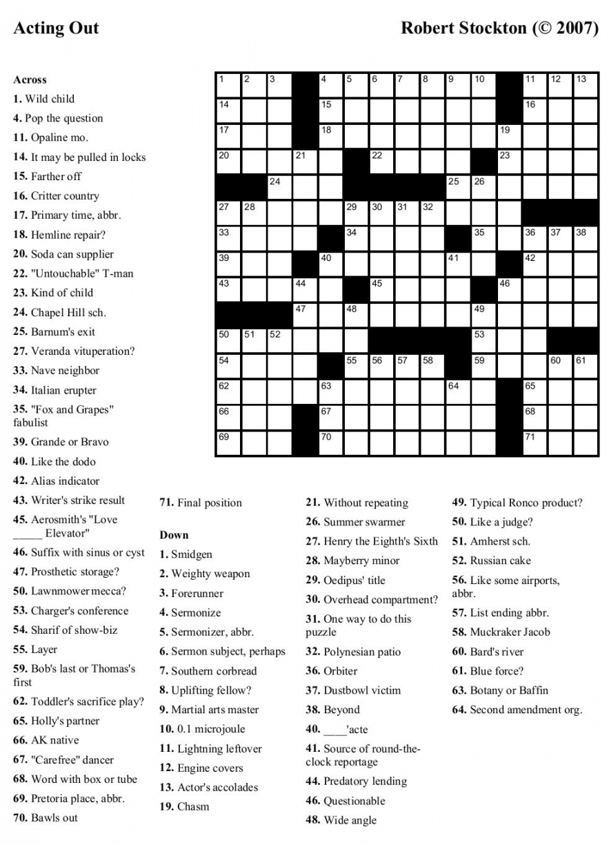Free Daily Printable Crossword Puzzle - Printable - Printable Daily Crossword   Printable crossword puzzles, Free