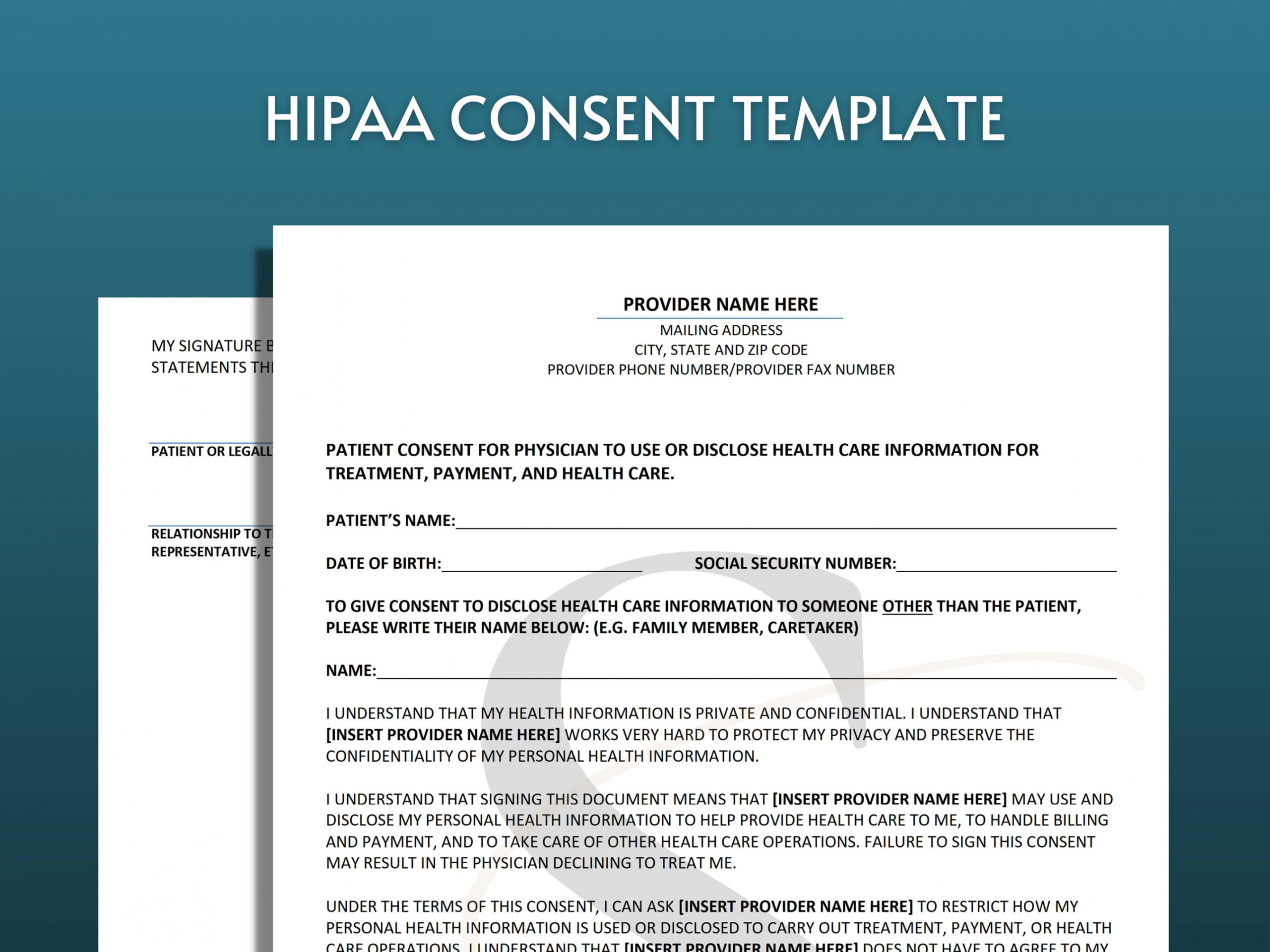 Free Printable Hipaa Forms - Printable - Printable HIPAA Consent Form Template Digital Download - Etsy