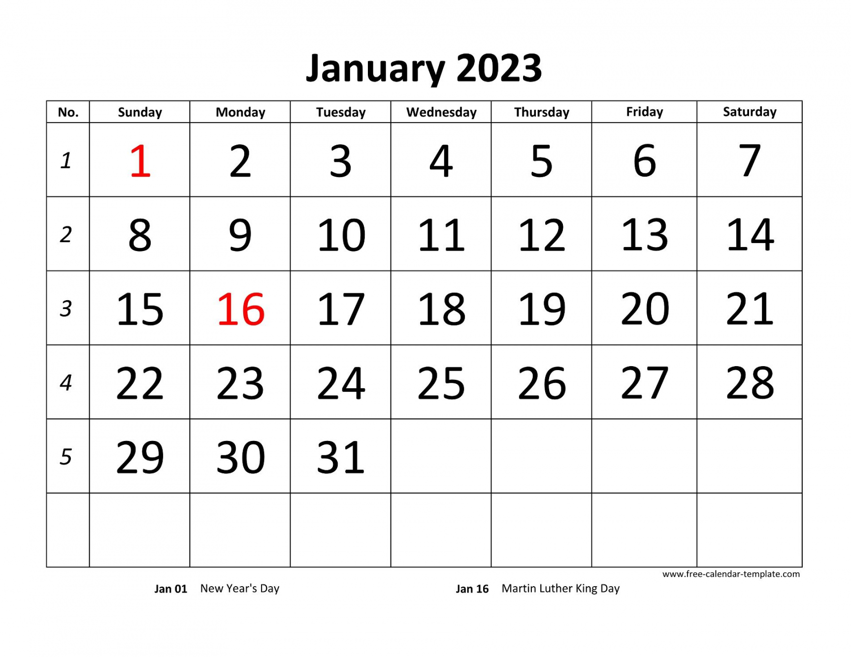 Free Printable 2023 Monthly Calendar With Holidays - Printable - Printable Monthly Calendar   Free-calendar-template