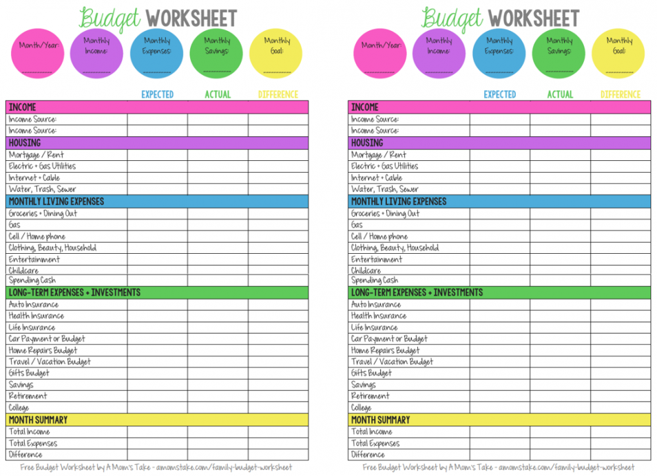 Free Budget Worksheets Printable - Printable - Printable Monthly Family Budget Worksheet - A Mom