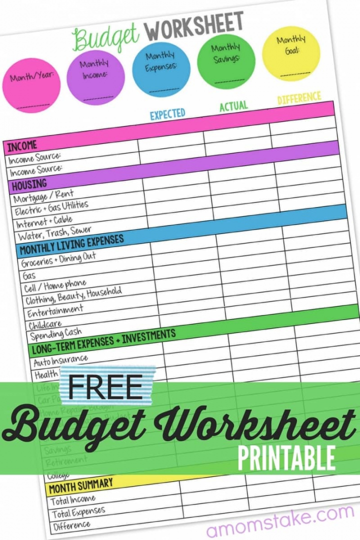 Free Budget Worksheet Printable - Printable - Printable Monthly Family Budget Worksheet - A Mom