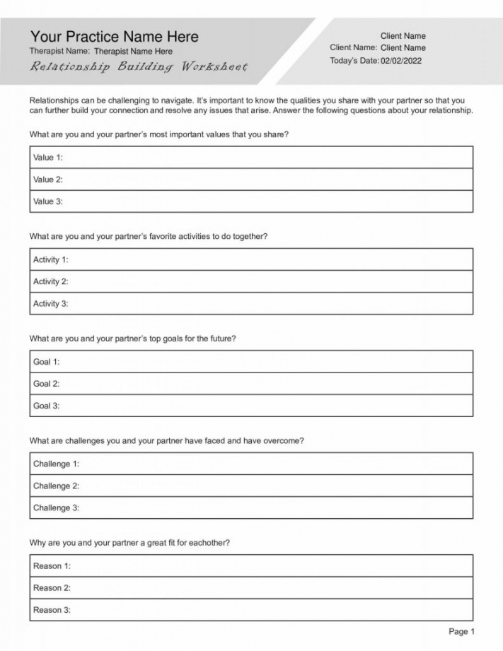 Free Printable Couples Therapy Worksheets - Printable - Relationship Building Worksheet (Editable, Fillable, Printable PDF