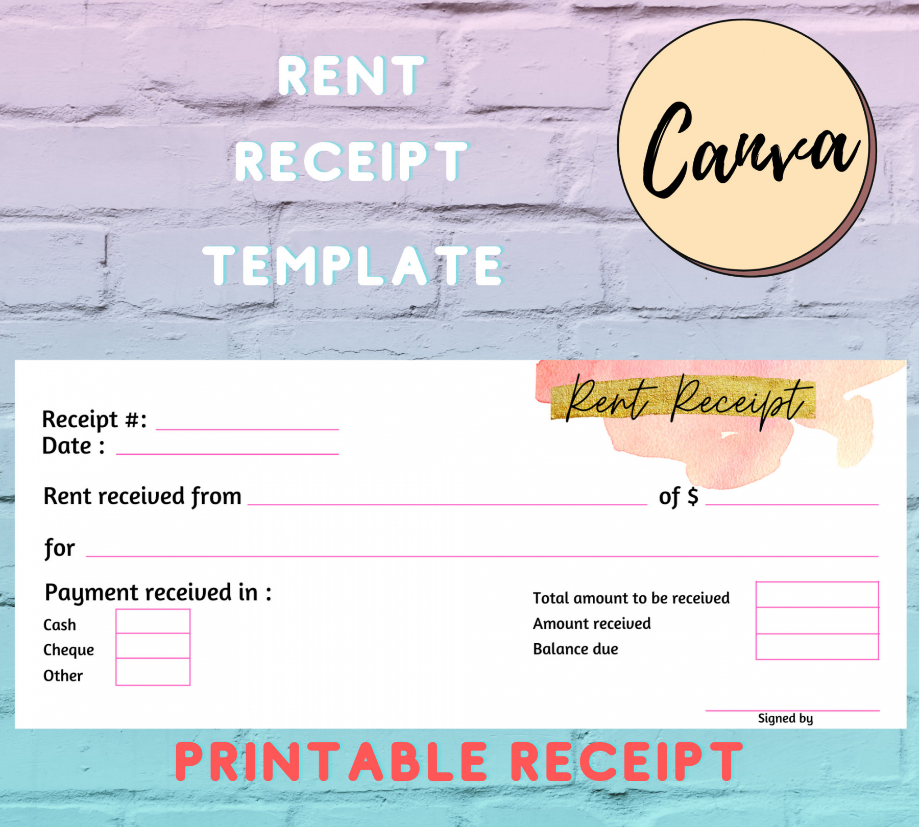Free Printable Rent Receipt - Printable - Rent Receipt Template Printable & Editable in Canva Small - Etsy
