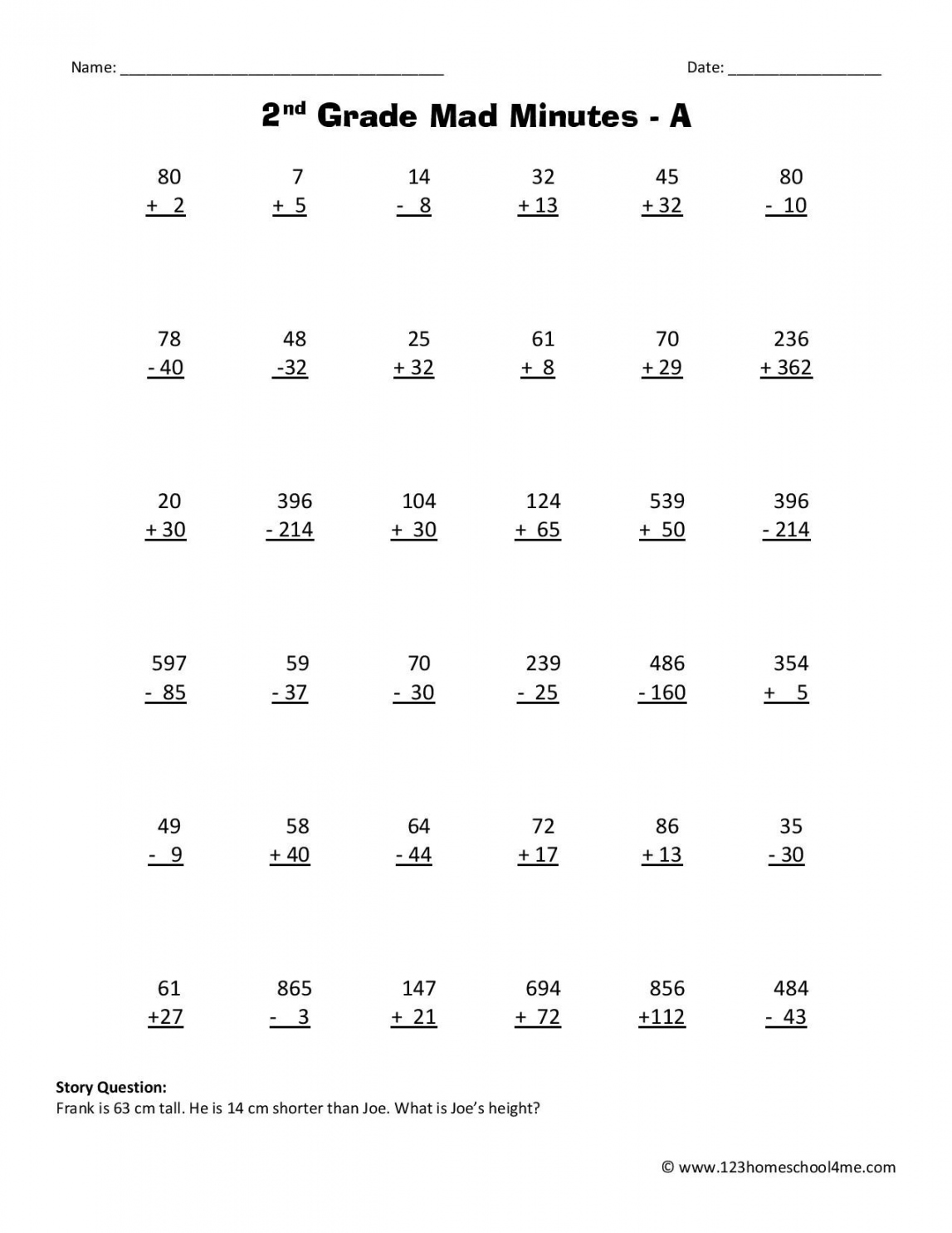 Free Printable 2nd Grade Math Worksheets - Printable - Second Grade Math Worksheets -  Homeschool  Me
