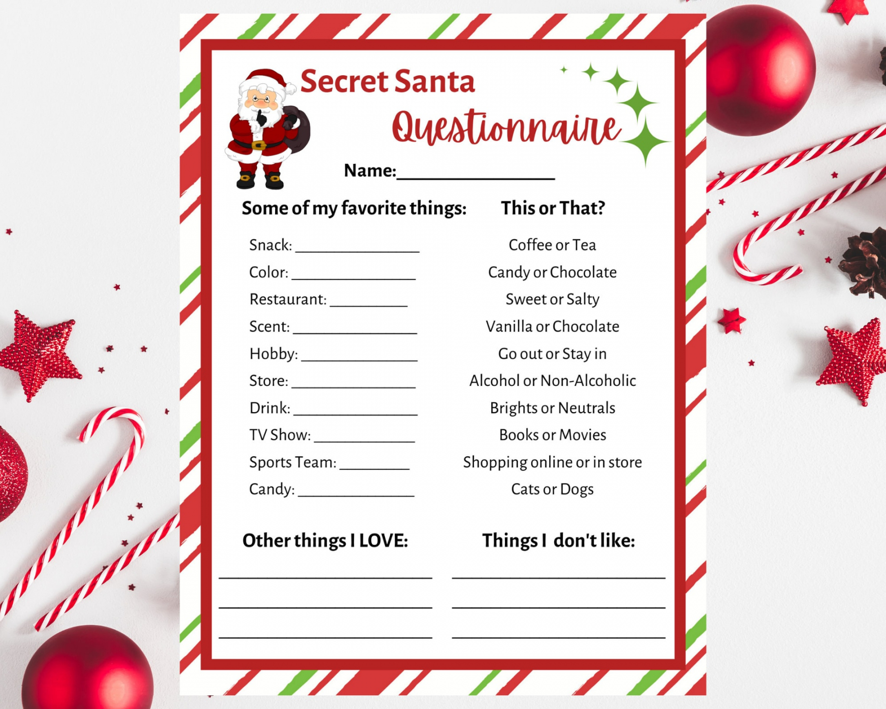 Free Printable Secret Santa Questions - Printable - Secret Santa Questionnaire Printable. Secret Santa Form