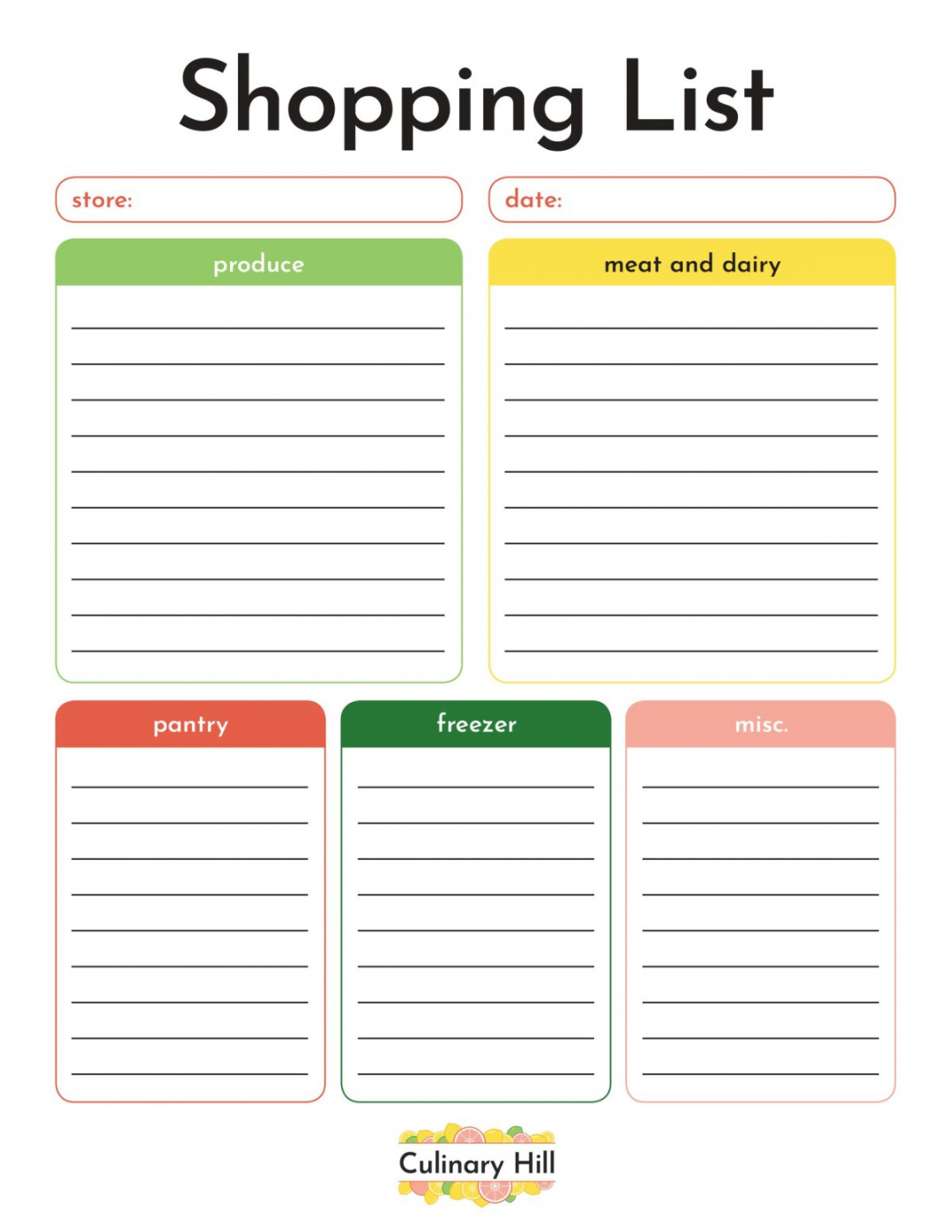 Free Grocery List Printable - Printable - Shopping List Template - Culinary Hill