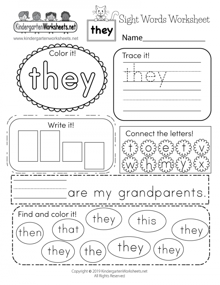 Free Printable Sight Word Worksheets - Printable - Sight Word (they) Worksheet - Free Kindergarten English Worksheet