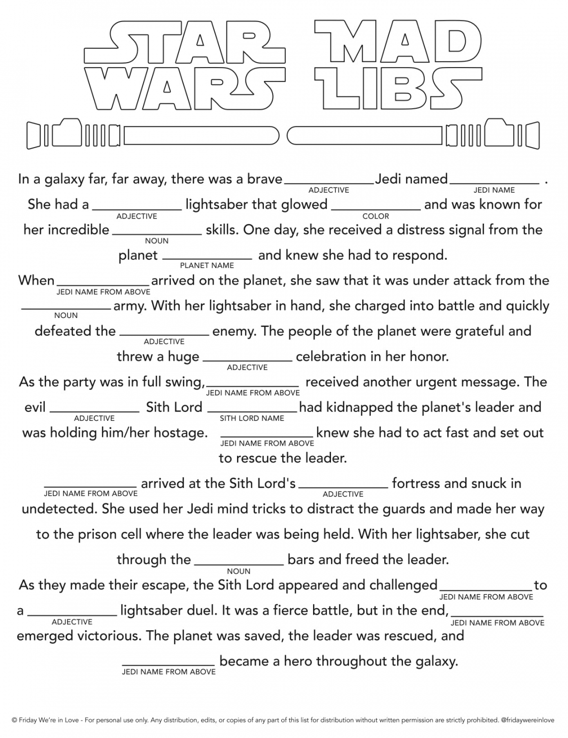 Printable Mad Libs Free - Printable - Star Wars Mad Libs Printable - Friday We