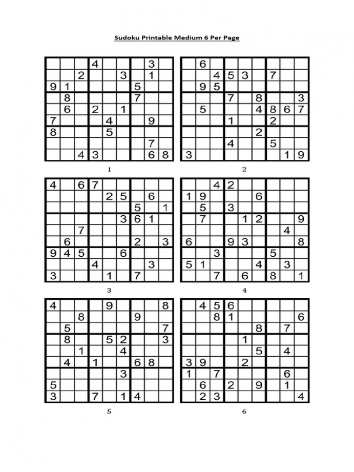 Free Printable Sudoku 6 Per Page - Printable - Sudoku Printable Medium  Per Page  PDF