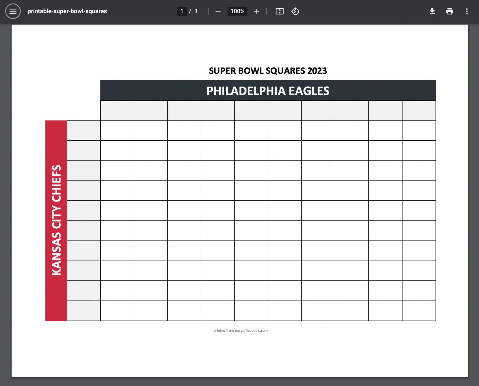 Free Printable Super Bowl Squares 2023 - Printable - Super Bowl Squares  - Free Generator, Online App, and