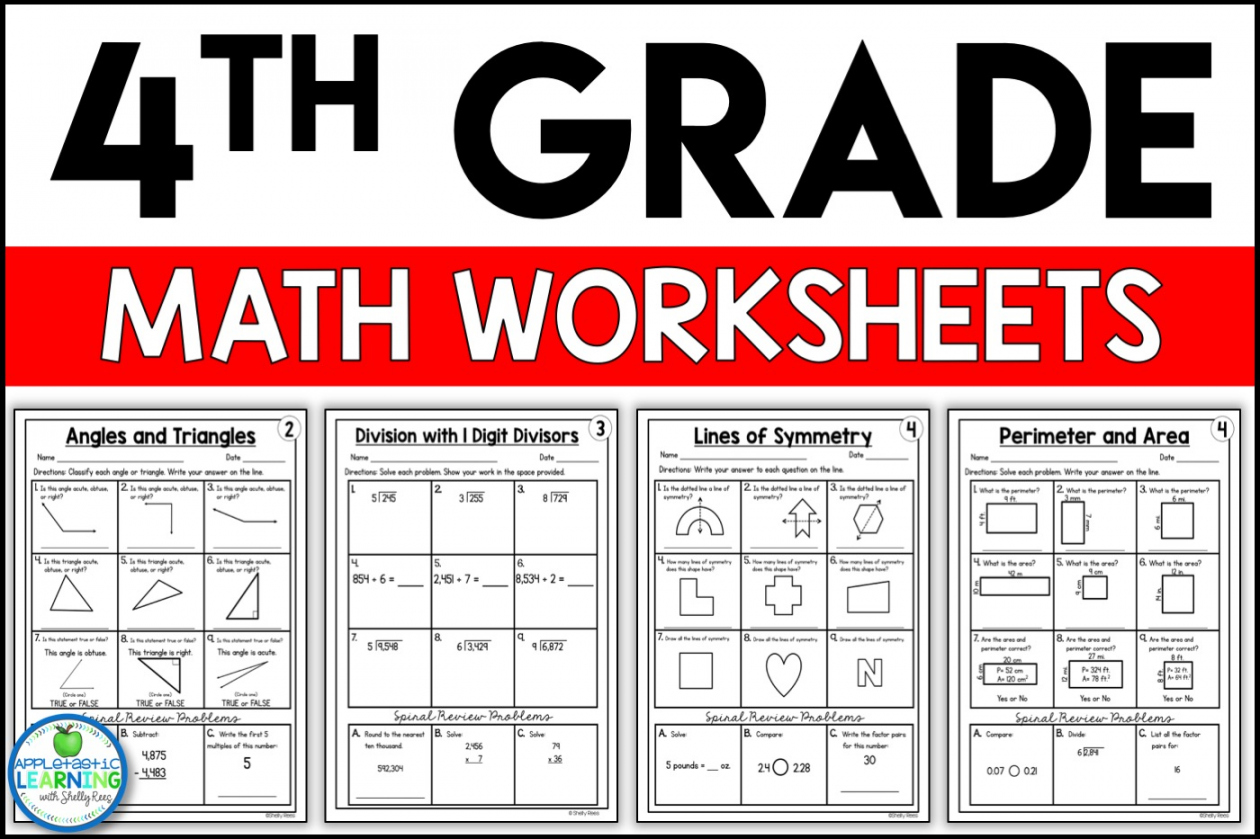 Free Printable Worksheets For 4th Graders - Printable - th Grade Math Worksheets Free and Printable - Appletastic Learning