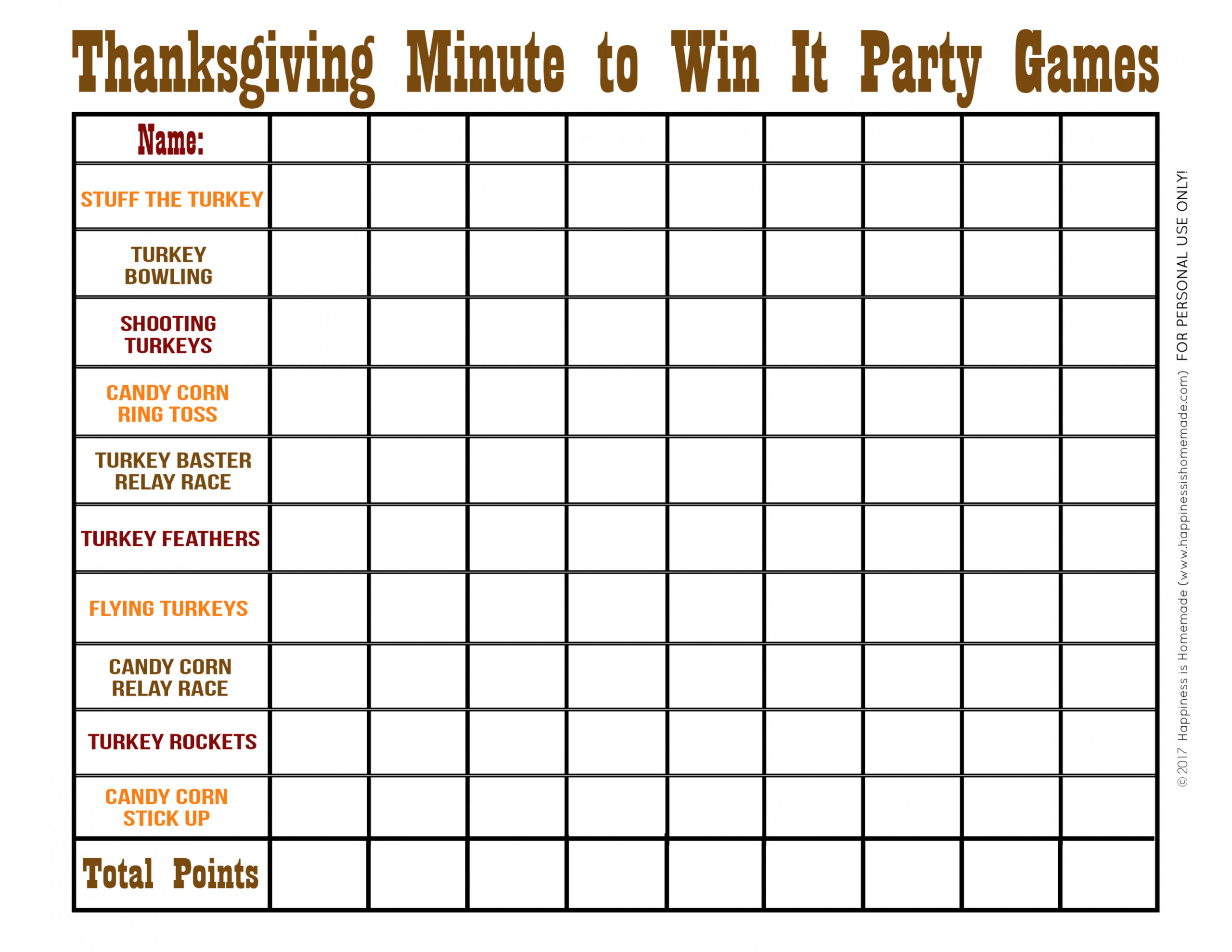 Free Printable Thanksgiving Games - Printable - Thanksgiving Minute to Win It Games - Happiness is Homemade