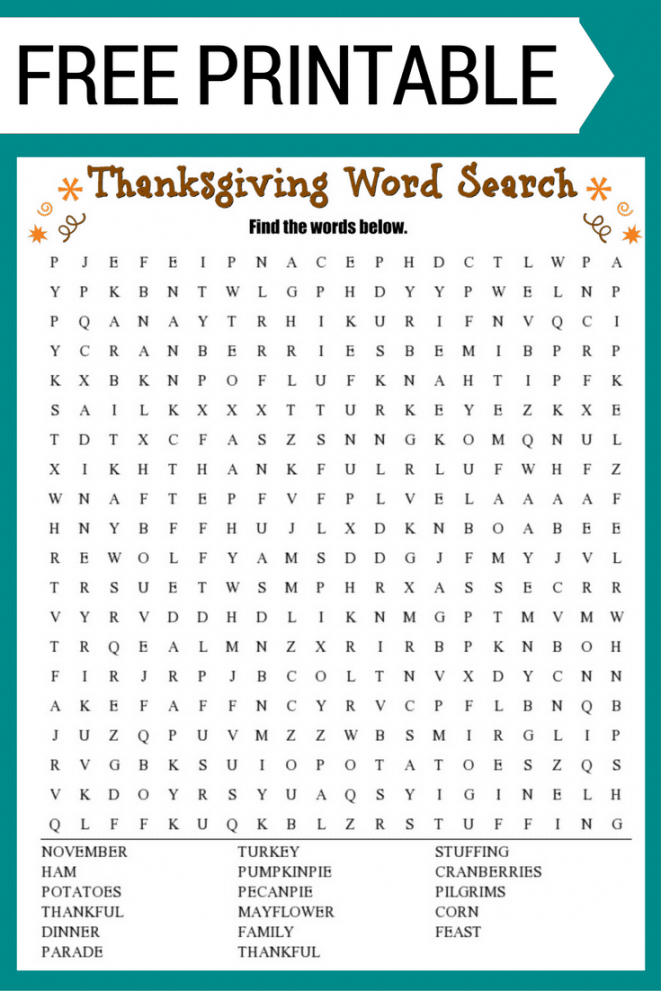Word Search Puzzles Printable Free - Printable - Thanksgiving Word Search Free Printable Worksheet