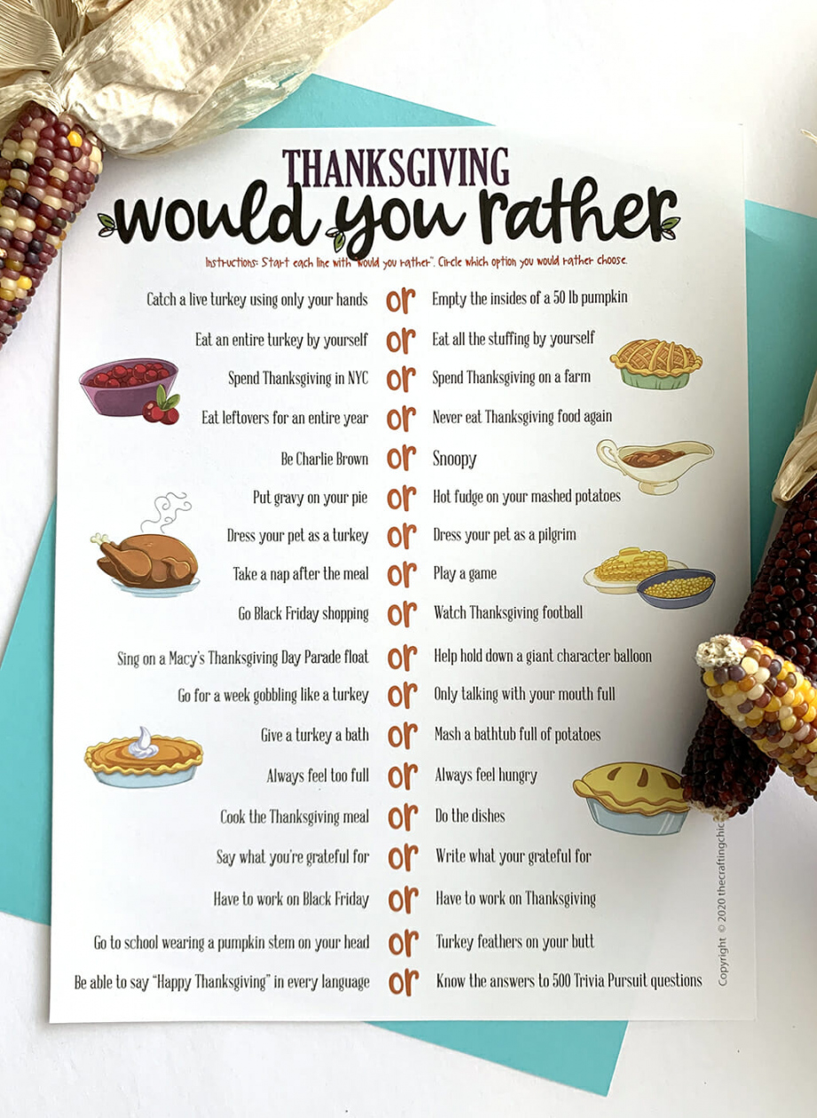 Thanksgiving Would You Rather Printable Free - Printable - Thanksgiving Would You Rather Free Printable Game - The Crafting