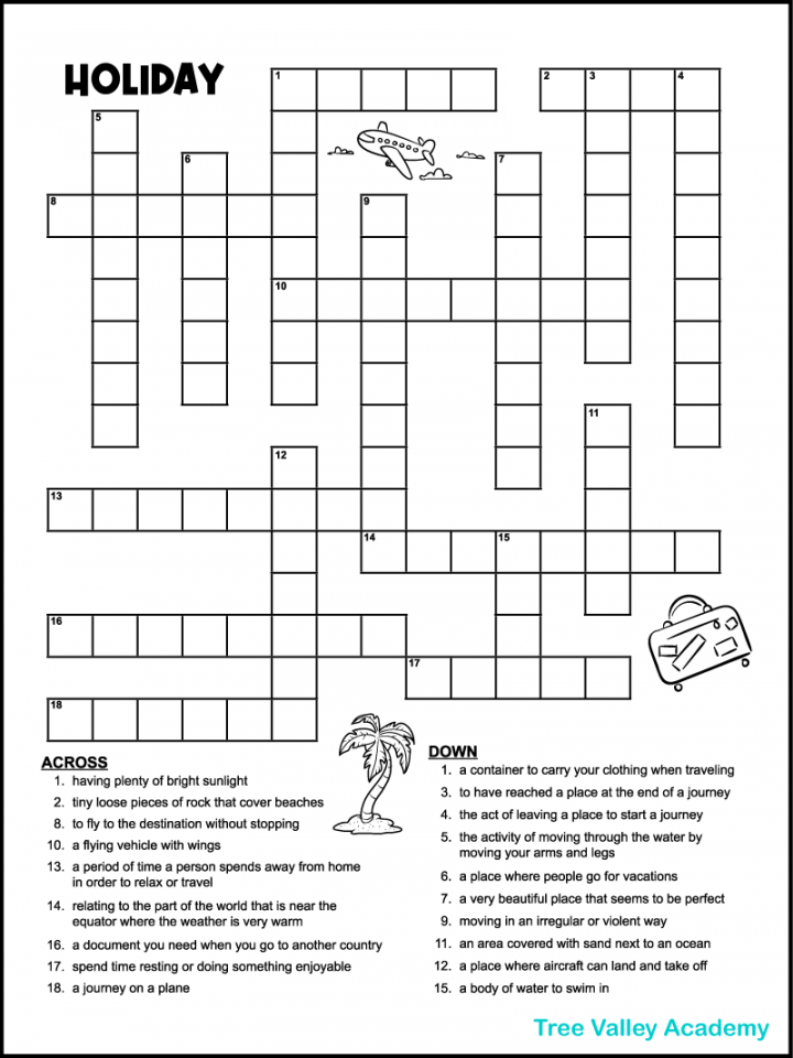Printable Free Crossword Puzzles - Printable - Vacation Crossword Puzzles - Tree Valley Academy