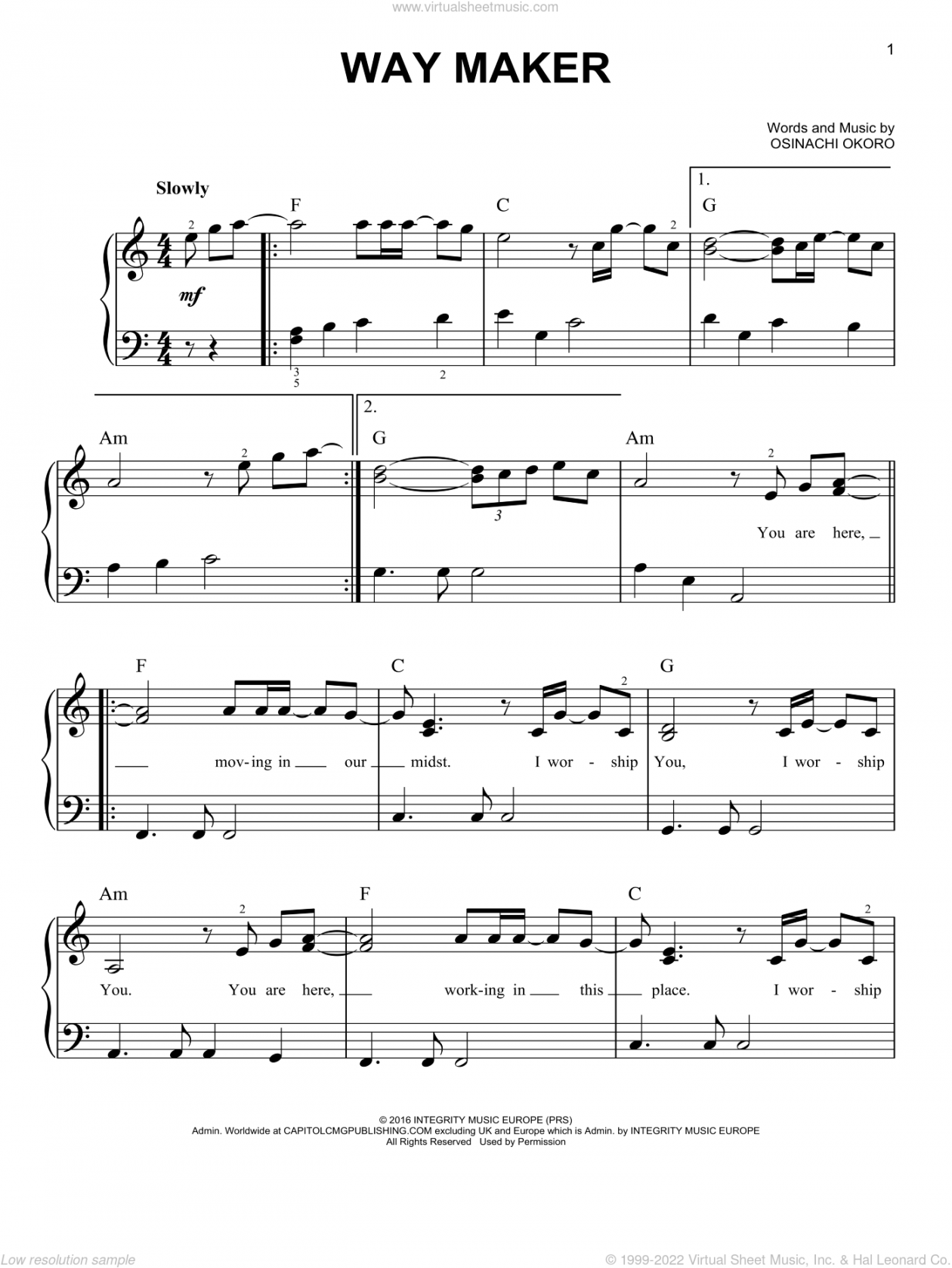 Free Printable Sheet Music With Lyrics - Printable - Way Maker sheet music for piano solo (PDF) v