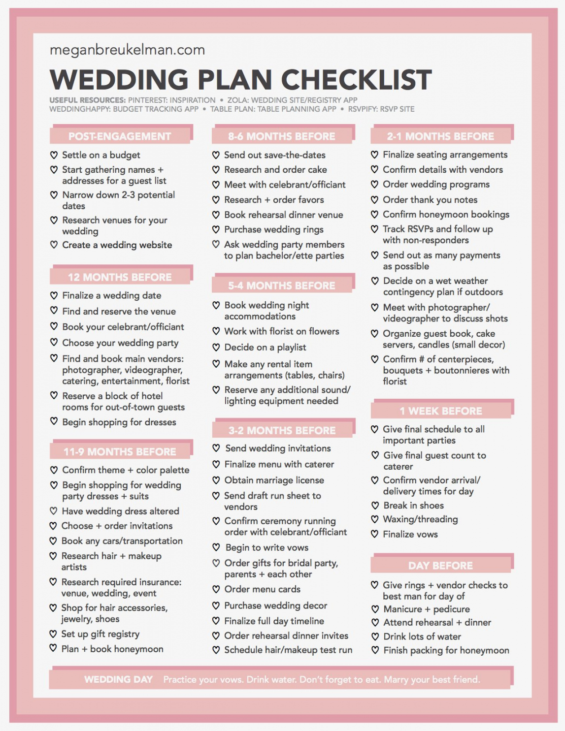 Free Printable Wedding Planning Checklist - Printable - Wedding Countdown Checklist - Free Printable Wedding Checklist PDF