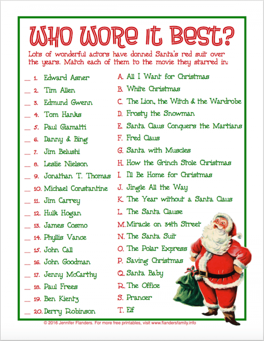 Free Printable Christmas Games With Answers - Printable - Who Wore It Best? Christmas Party Game - Flanders Family Homelife