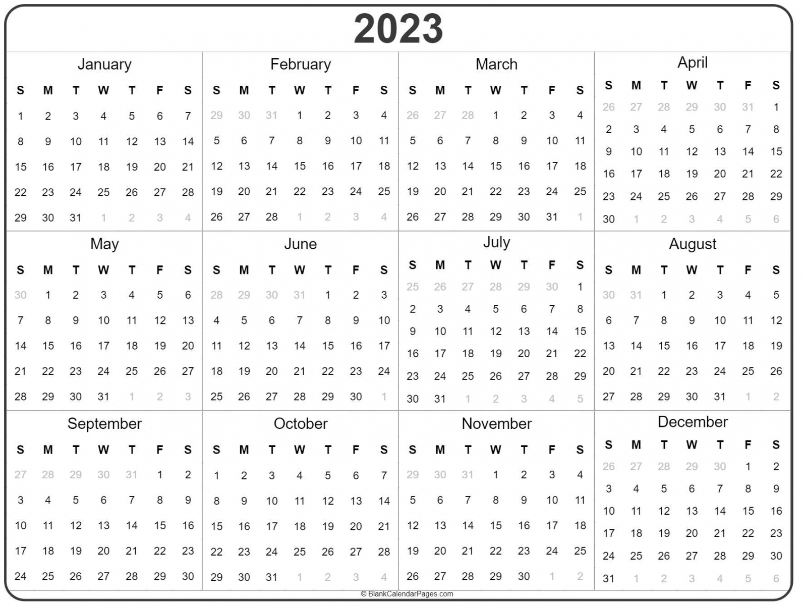 Printable Yearly Calendar Free - Printable -  year calendar  yearly printable
