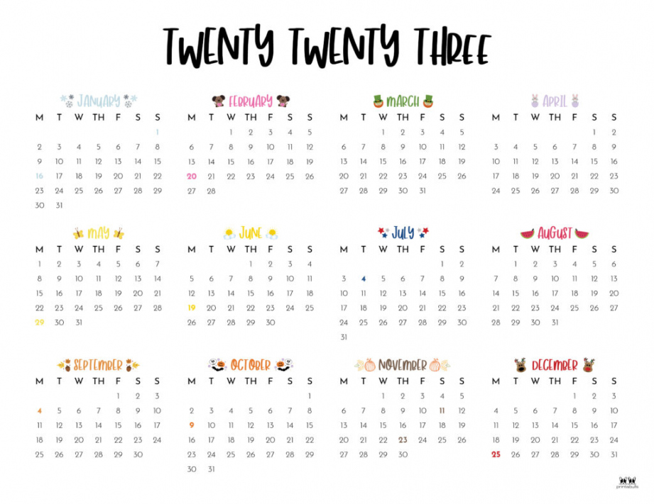 Free Printable Yearly Calendar 2023 - Printable -  Yearly Calendars -  FREE Printables  Printabulls