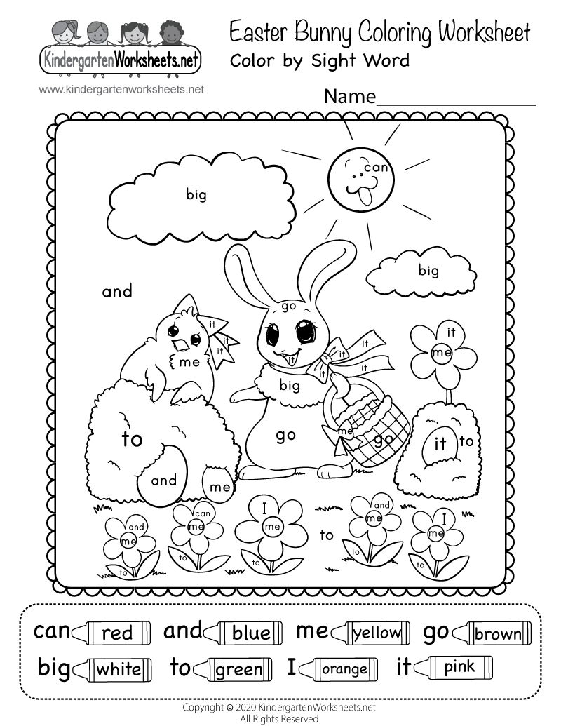 Easter Bunny Colorsight Word Worksheet - Free Printable for Free Printable Easter Worksheets For Kindergarten