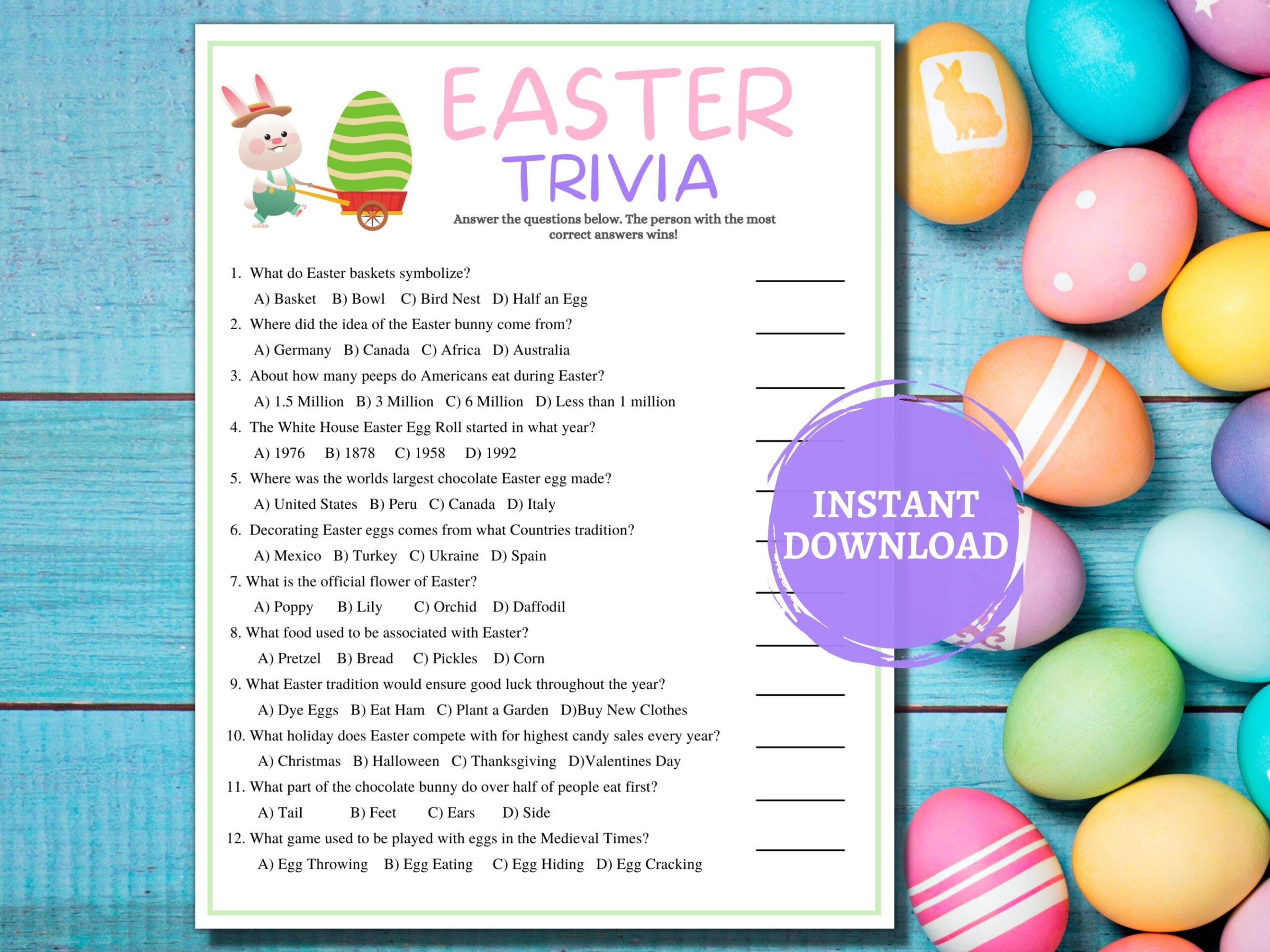 Easter Trivia Games/Printable Easter Games/Easter Party Games within Printable Easter Quiz