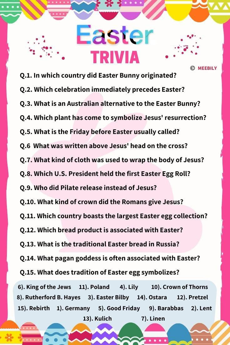 Easter Trivia Worksheet Printable With Answers in Printable Easter Quiz