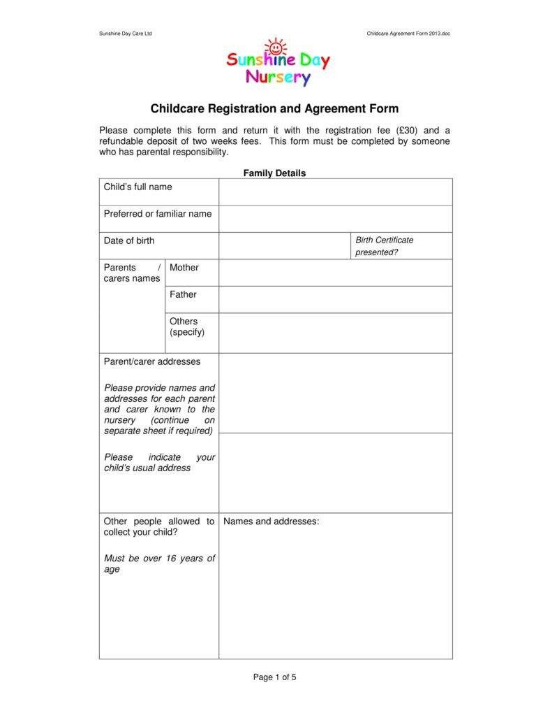 10+ Daycare Application Form Templates - Pdf, Doc Format Download pertaining to Free Printable Daycare Forms Templates