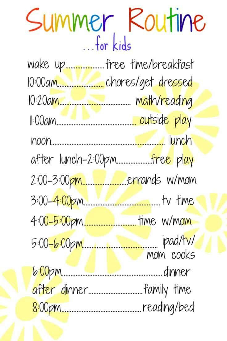 10 Free Summer Daily Schedule Templates (Sanity Saving Printables) inside Free Summer Schedule Template