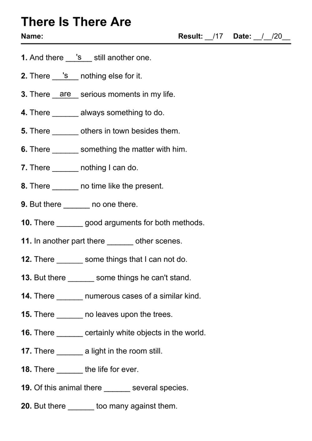 101 There Is There Are Pdf Worksheets With Answers - Grammarism regarding Free Grammar Quizzes Printable