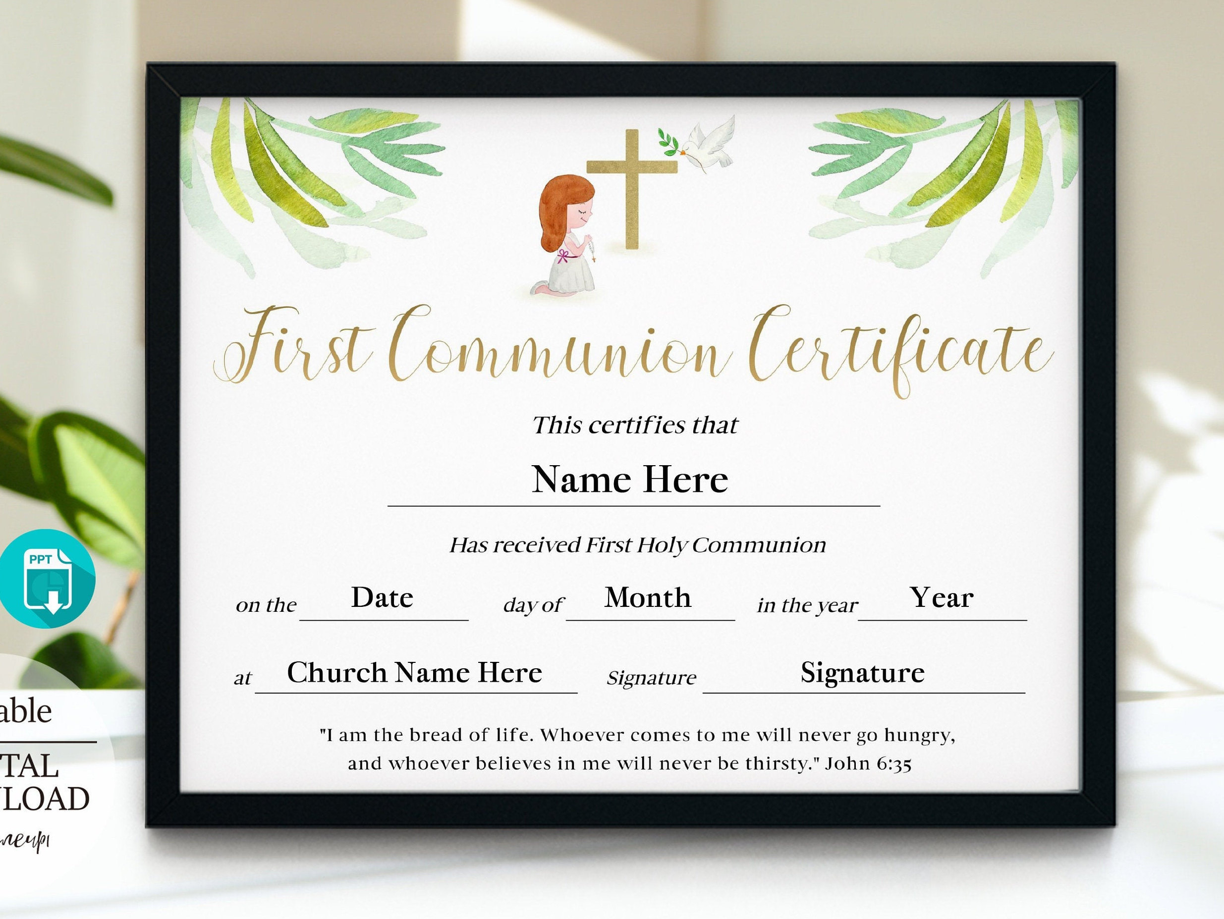 11X8.5 First Communion Certificate Template, Editable Printable regarding Free First Communion Certificate Templates