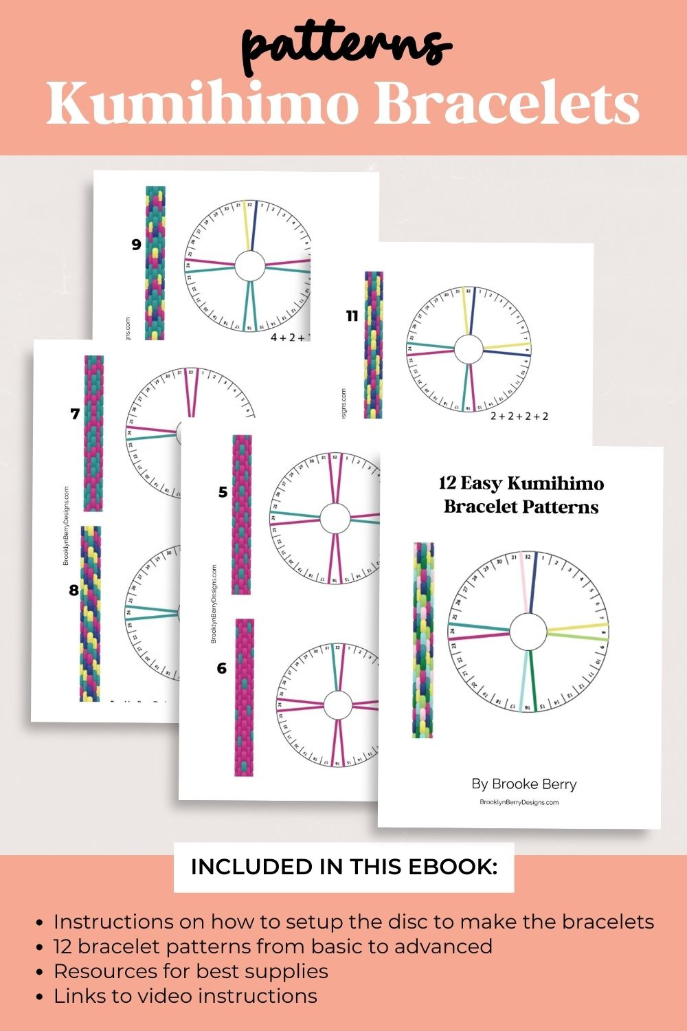12 Easy Kumihimo Bracelet Patterns – Ebook inside Free Printable Kumihimo Patterns