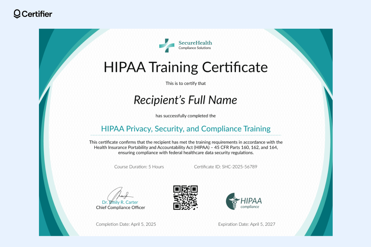 15 Hipaa Training Certificate Templates To Print pertaining to Free Hipaa Training Materials Printable