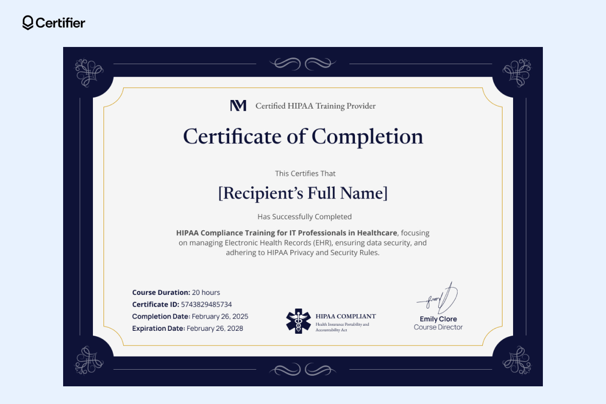 15 Hipaa Training Certificate Templates To Print with Free Hipaa Training Materials Printable