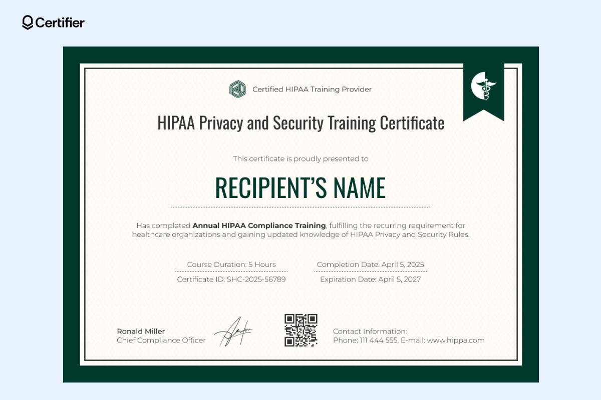 15 Hipaa Training Certificate Templates To Print with regard to Free Hipaa Training Materials Printable