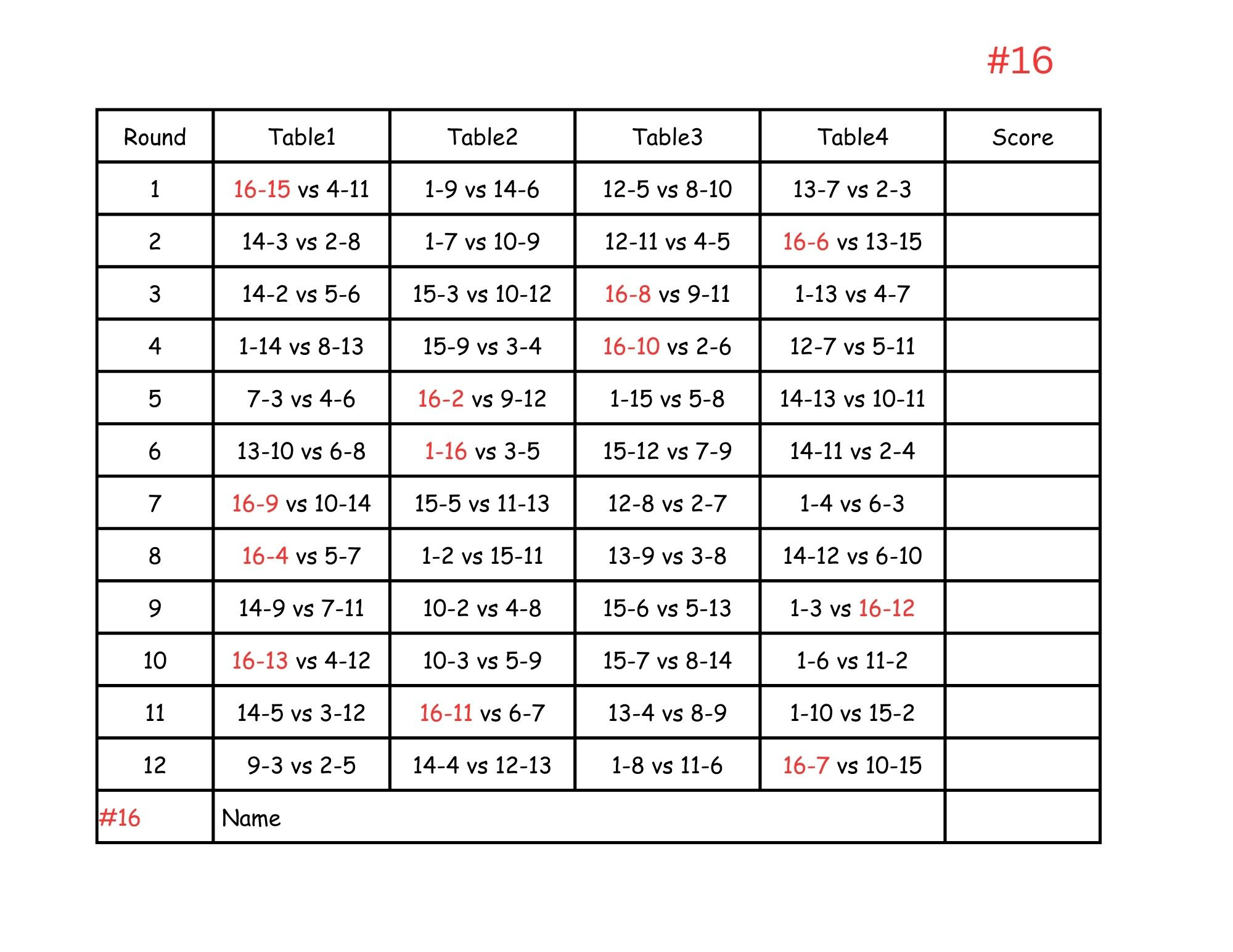 16 Person Euchre Tournament Rotation 4 Table Score Cards pertaining to Free Printable Progressive Euchre Score Cards