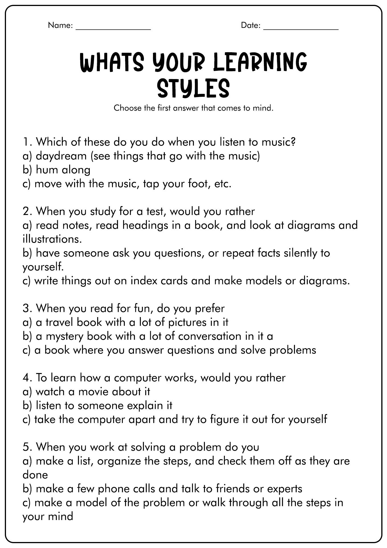 16 Vark Styles Worksheet - Free Pdf At Worksheeto for Free Printable Learning Styles Questionnaire