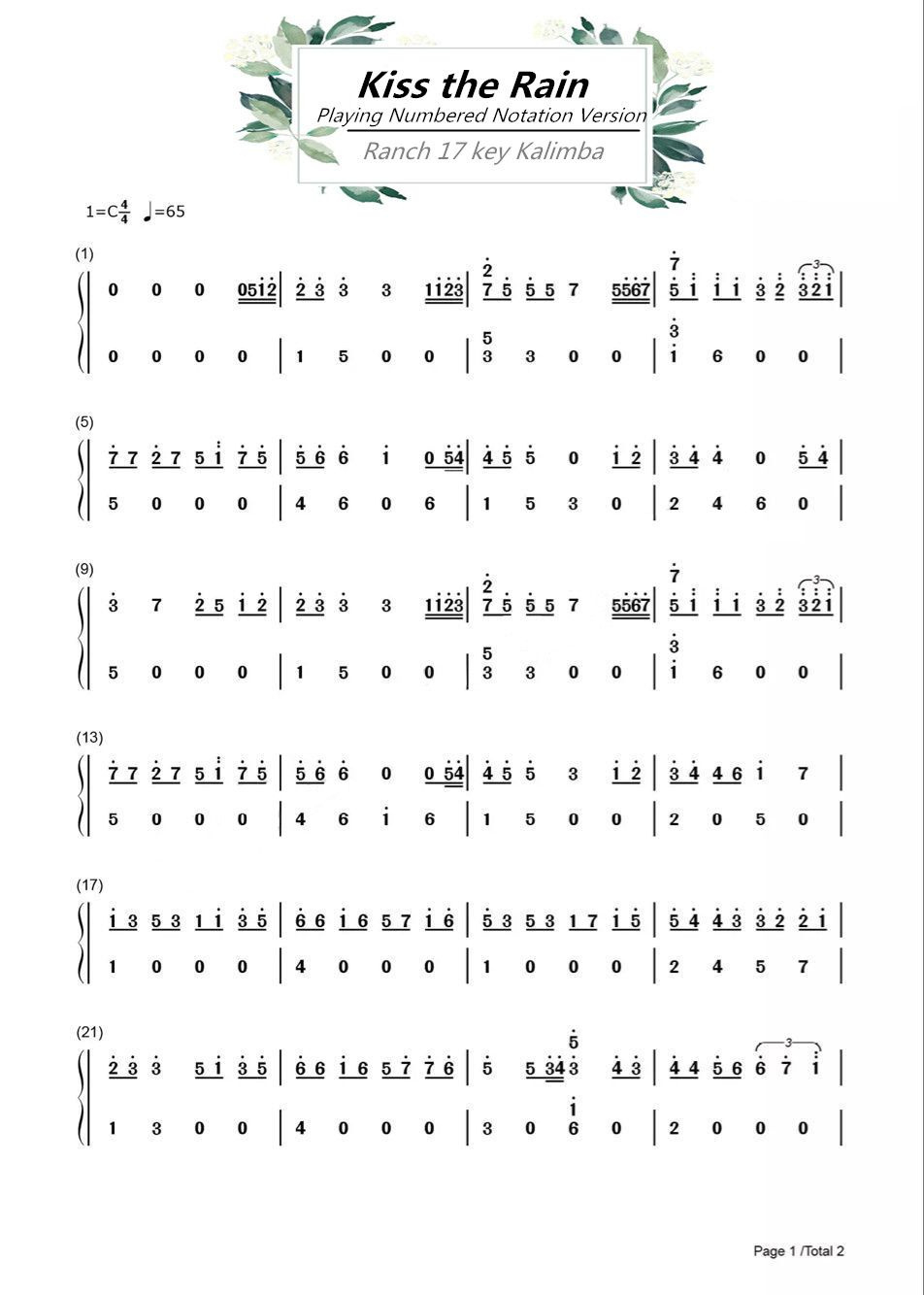 17 Key Kalimba Music Sales inside Free Printable 17 Key Kalimba Sheet Music