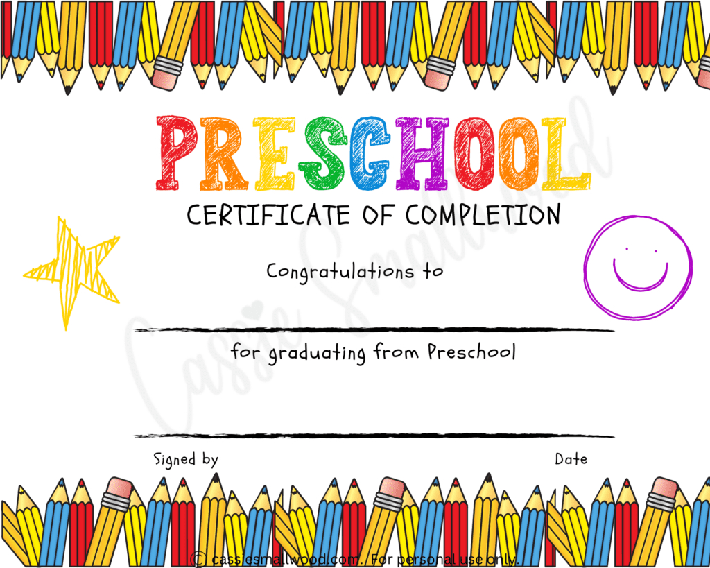 20 Preschool And Kindergarten Graduation Certificates (Free in Free Printable Preschool Certificates