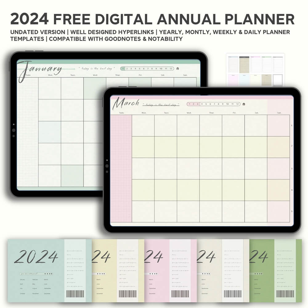 2024 Digital Planner Free To Download For Goodnotes & Notability pertaining to Notability Templates Free