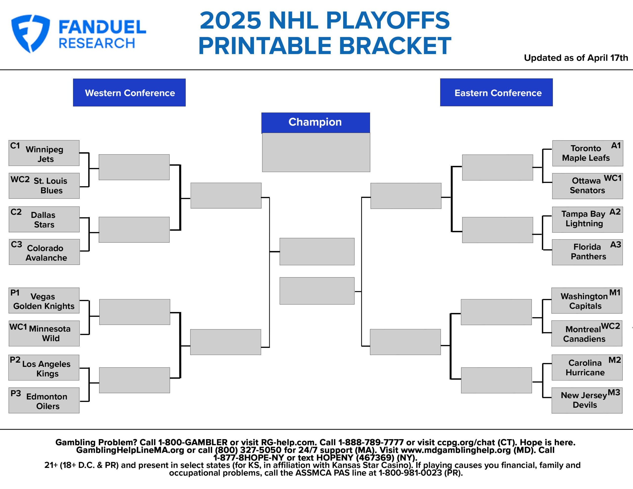 2025 Nhl Playoffs: Free Printable Bracket, Schedule, And Betting regarding Free Printable NHL Playoff Bracket