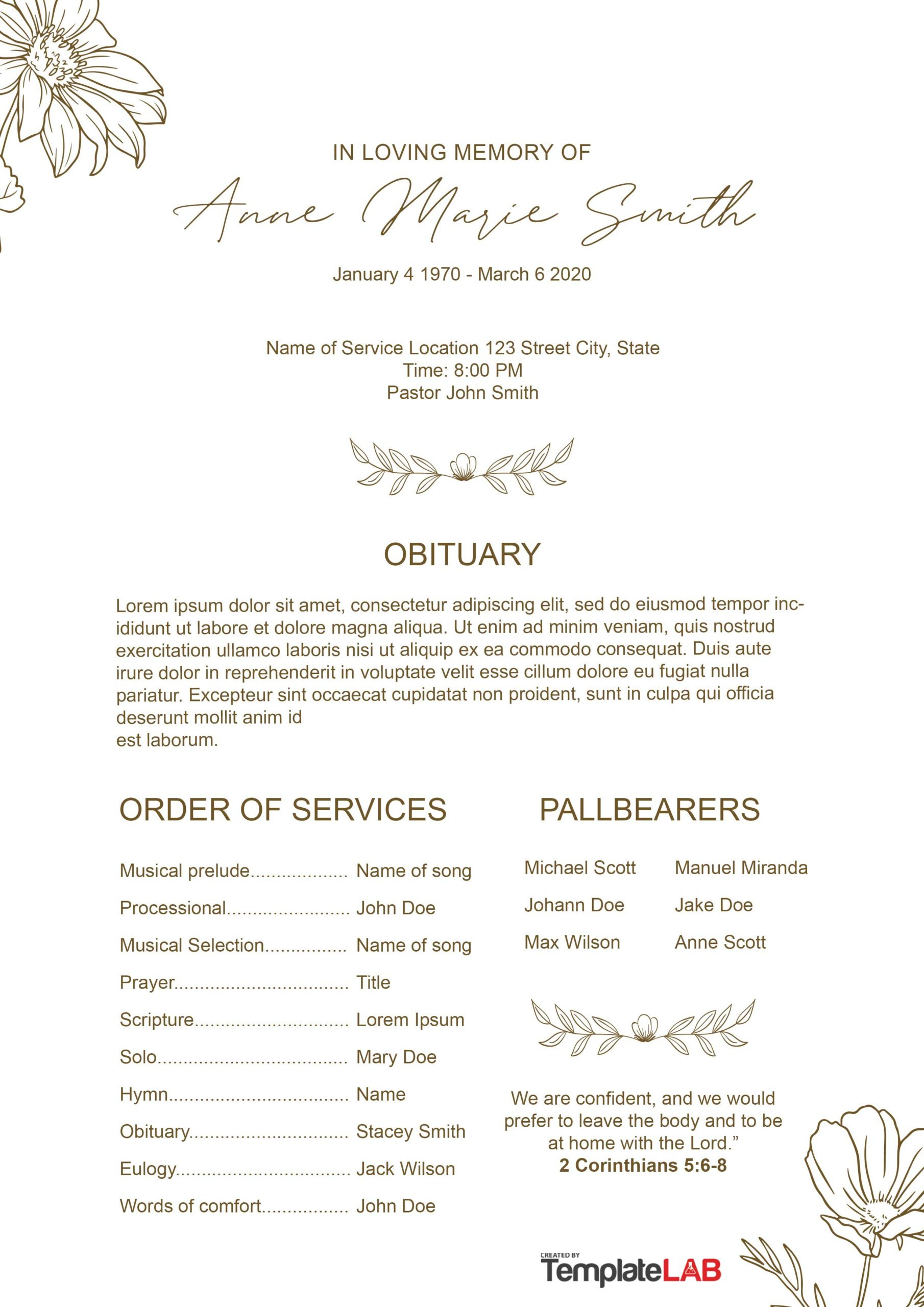 22 Free Funeral Program Templates (Word, Photoshop, Powerpoint) intended for Funeral Mass Booklet Template Free Download