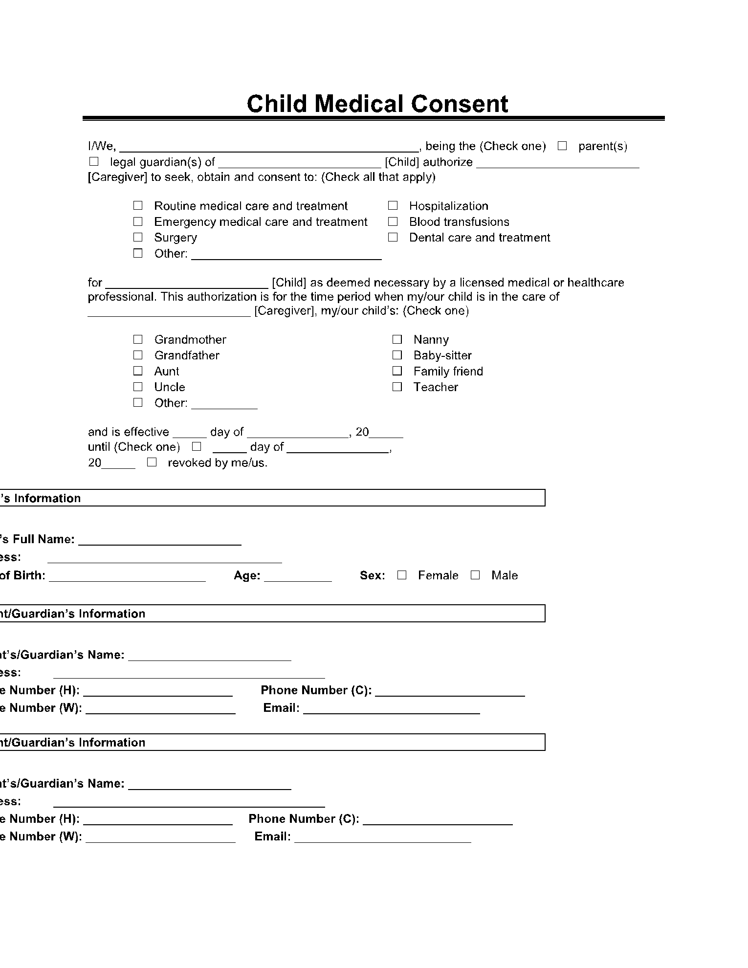 26 Printable Medical Consent Form - Free To Edit, Download &amp; Print with regard to Free Printable Medical Consent Form For Grandparents