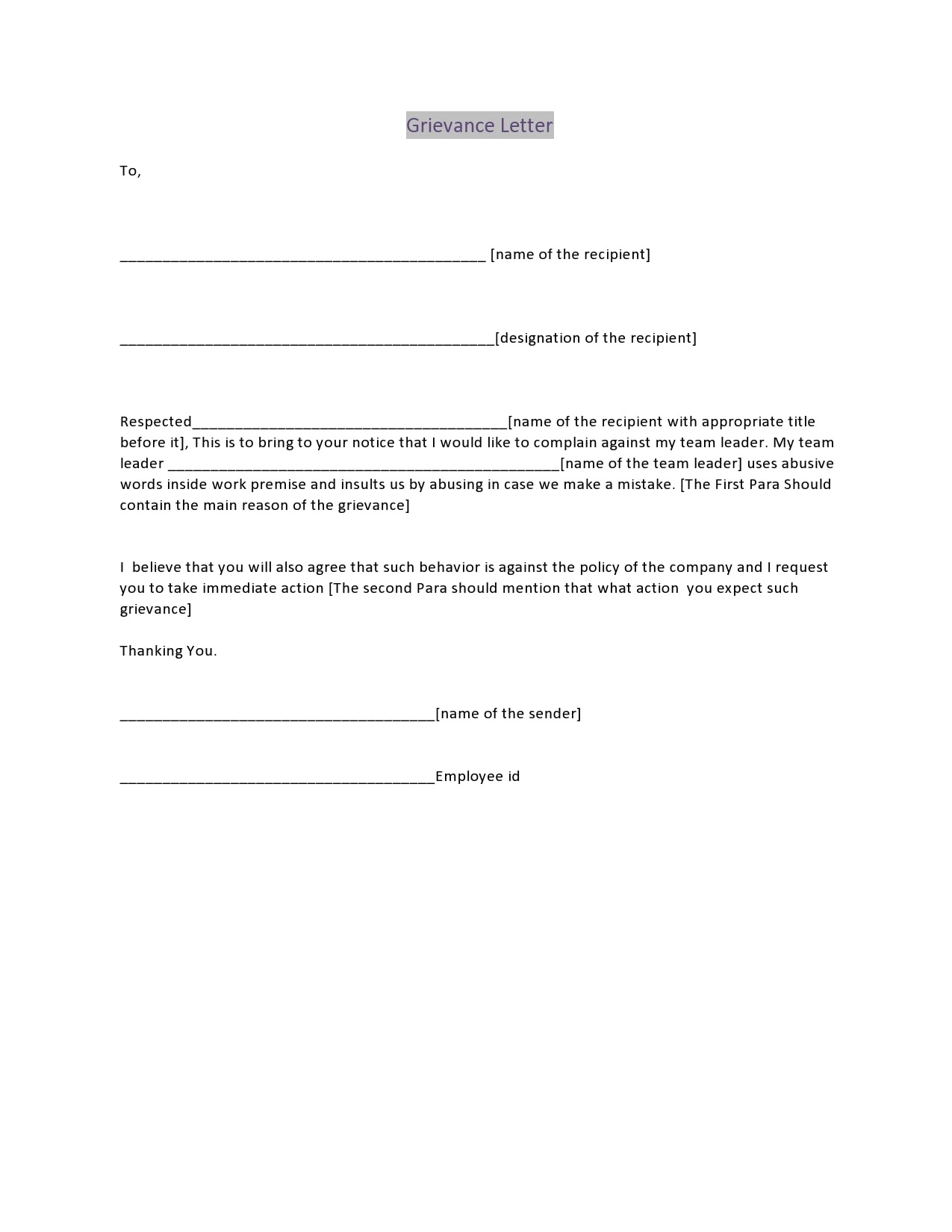 28 Formal Grievance Letter Templates (+Examples) in Formal Grievance Letter Template Free
