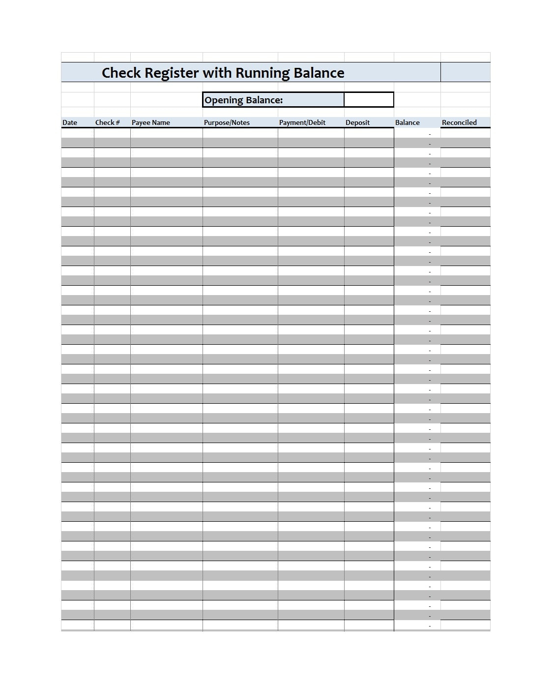 30 Printable Check Register Templates (Excel) - Templatearchive intended for Free Printable Check Register Sheets