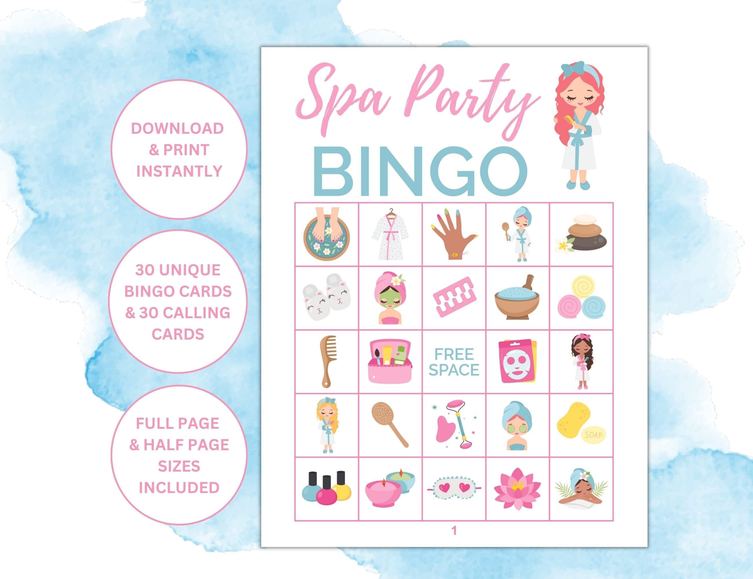 30 Printable Spa Party Themed Bingo Cards | Spa Party Games in Spa Bingo Free Printable