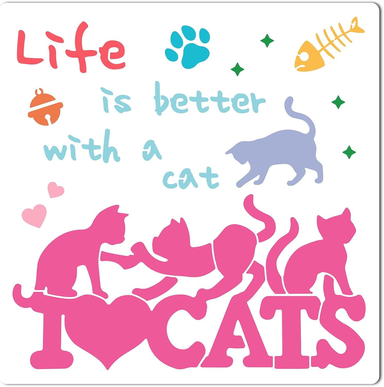 30×30Cm Cat Paw Print Stencils Cat Fish Bones Template Large with Free Printable Large Cat Stencils