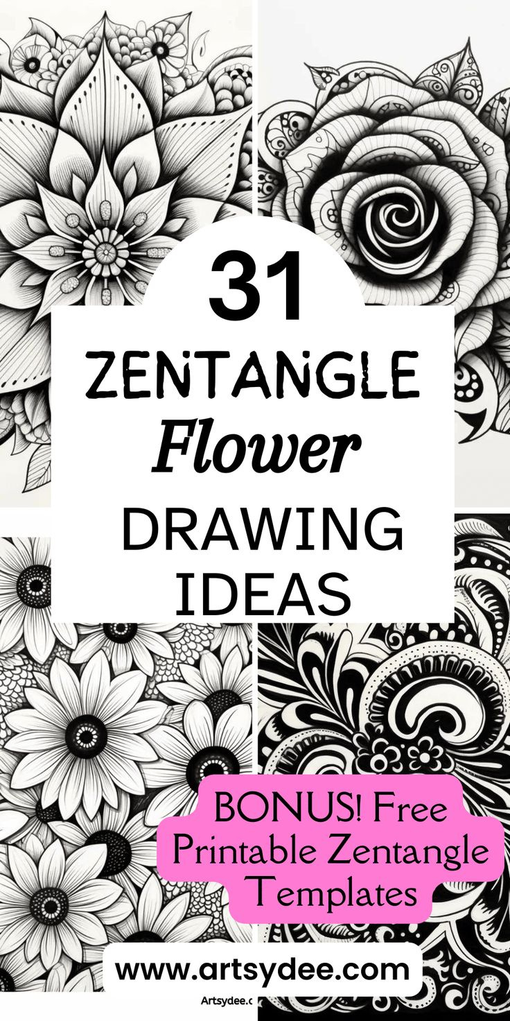 31 Zentangle Flowers For A Month Of Drawing Inspiration - Artsydee within Free Printable Patterns For Zentangle Flowers