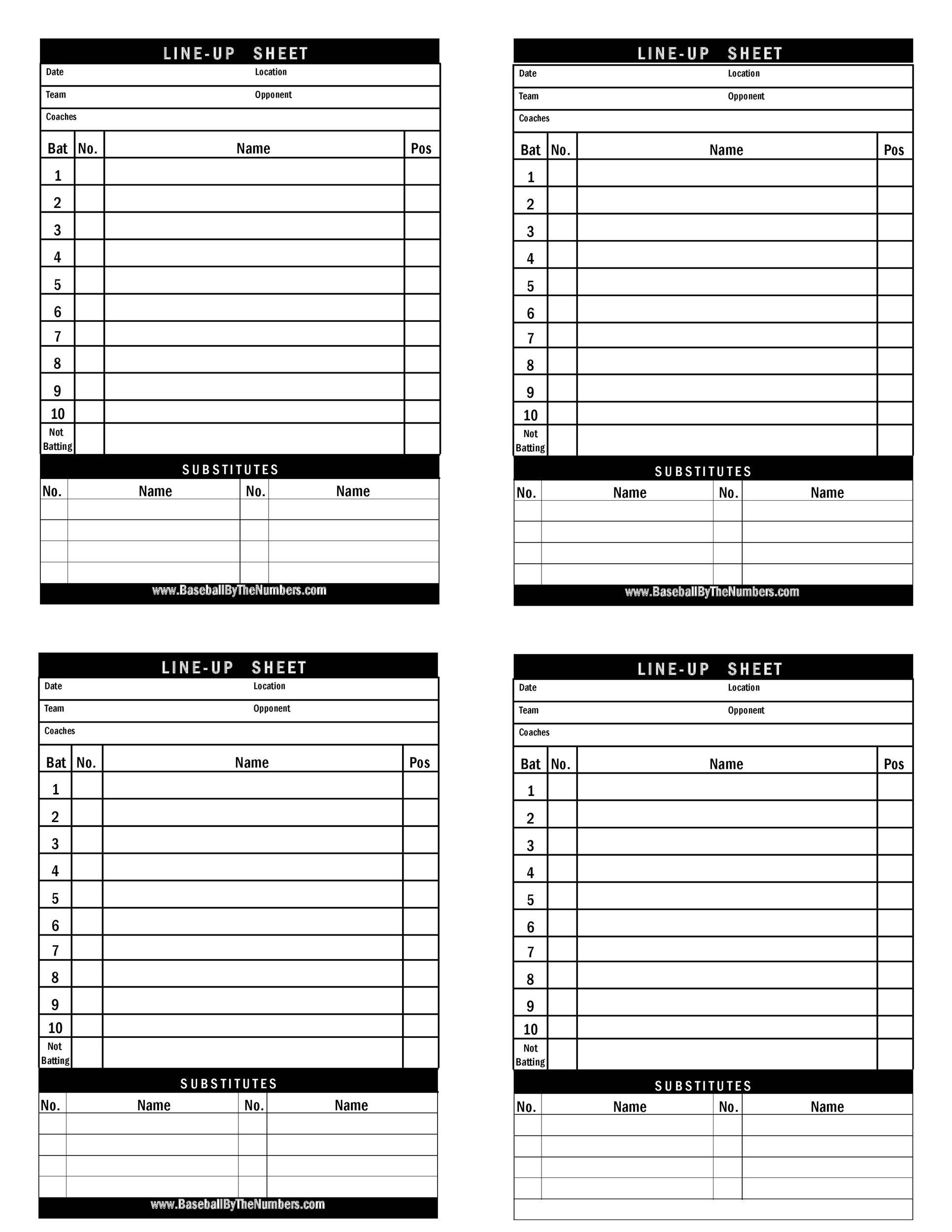 33 Printable Baseball Lineup Templates [Free Download] ᐅ Templatelab in Free Printable Lineup Cards